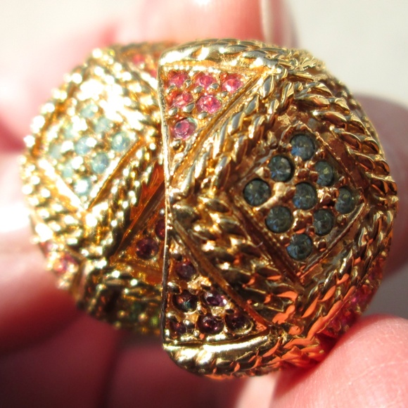 ✨ D'ORLAN 22K Gold Plated Pastel Multicolour Swarovski Crystal Half Hoops Signed - Picture 13 of 15